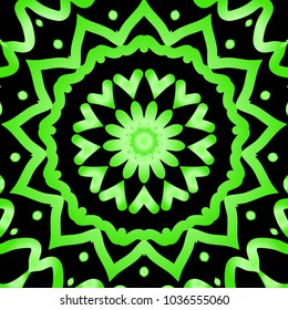 Flower pattern. Black, green color ornament. Vector illustration