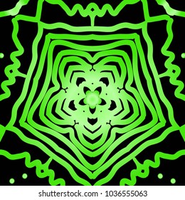 Flower pattern. Black, green color ornament. Vector illustration