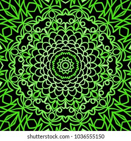Flower pattern. Black, green color ornament. Vector illustration