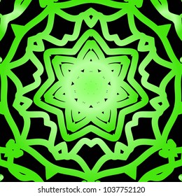 Flower pattern. Black, green color ornament. Vector illustration