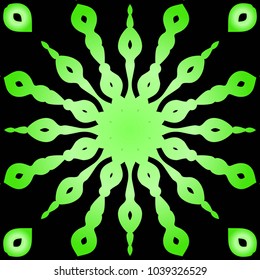 Flower pattern. Black, green color ornament. Vector illustration