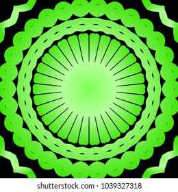 Flower pattern. Black, green color ornament. Vector illustration