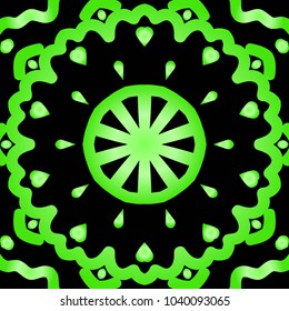 Flower pattern. Black, green color ornament. Vector illustration