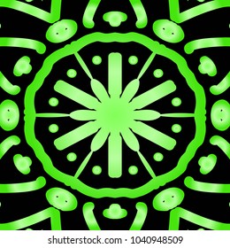 Flower pattern. Black, green color ornament. Vector illustration