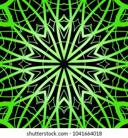 Flower pattern. Black, green color ornament. Vector illustration