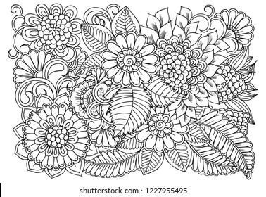 Flower Pattern Black White Adult Coloring Stock Vector (Royalty Free ...