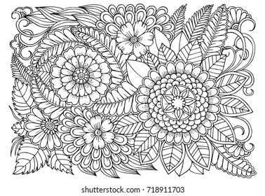 Doodle Floral Drawing Art Therapy Coloring Stock Vector (Royalty Free ...