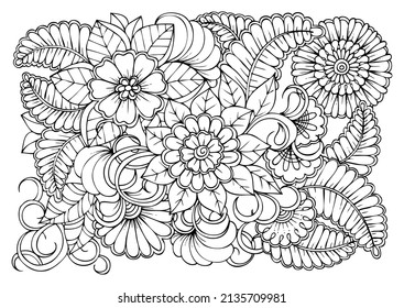 Patrón de flores en blanco y negro. Puede utilizarse para imprimir, colorear y diseñar tarjetas