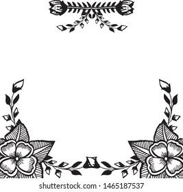 Flower pattern black white, isolated on a white backdrop, decorative of frame, for various card. Vector
