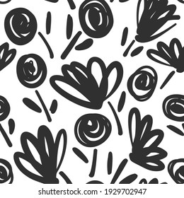 Flower Pattern in Black and White - Seamless Vector Background