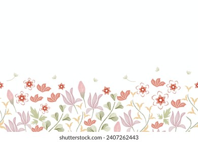 Flower pattern border frame spring summer blue flower meadow background vector illustration with copy space