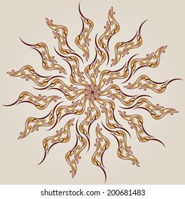 Flower pattern  of brown and gold henna on beige background