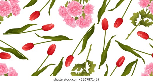 Blumenmuster. Cartoon chrysanthemums, Tulpen.	