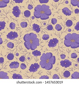 
Flower pattern. Color image of buds, flowers, stems and leaves. Vector illustration.