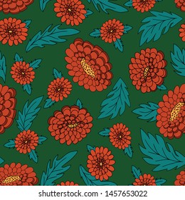 
Flower pattern. Color image of buds, flowers, stems and leaves. Vector illustration.