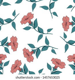 
Flower pattern. Color image of buds, flowers, stems and leaves. Vector illustration.