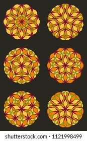 Flower Pattern. Colorful mandala. Circular ornament. Design for print on silk neck scarf, kerchief, pillow, bandana, carpet. Coloring book page.