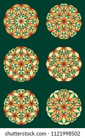 Flower Pattern. Colorful mandala. Circular ornament. Design for print on silk neck scarf, kerchief, pillow, bandana, carpet. Coloring book page.