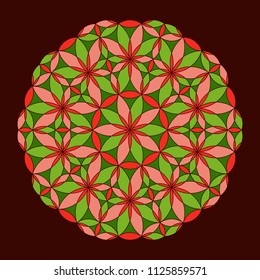 Flower Pattern. Colorful mandala. Circular ornament. Design for print on silk neck scarf, kerchief, pillow, bandana, carpet. Coloring book page.