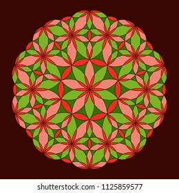 Flower Pattern. Colorful mandala. Circular ornament. Design for print on silk neck scarf, kerchief, pillow, bandana, carpet. Coloring book page.