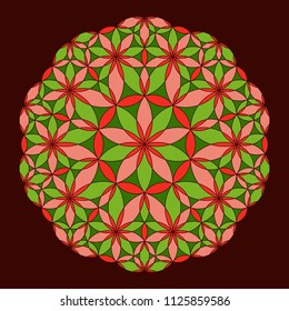 Flower Pattern. Colorful mandala. Circular ornament. Design for print on silk neck scarf, kerchief, pillow, bandana, carpet. Coloring book page.