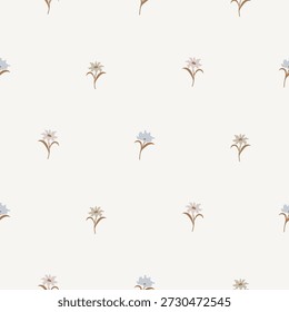 Flower pattern cream blue muted minimalist background with meadow flowers. Farmhouse neutral backdrop