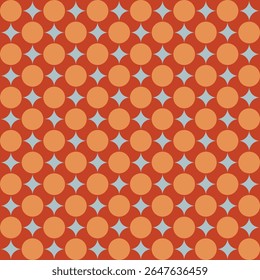 Flower pattern created from dark and light orange circles on a pale blue background