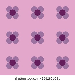 Padrão de flores criado a partir de círculos roxos escuros e malvados em um plano de fundo lilás