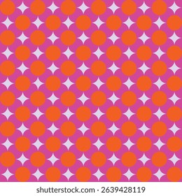 Flower pattern created from purple and orange circles on a pale lavender background