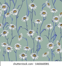 Flower pattern with daisies. Vector seamless pattern for fabric.