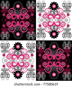 flower pattern with decorative curl on square background