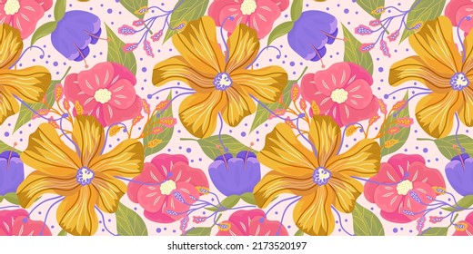 Flower pattern for decorative design. Spring pastel pink floral background. Peony flower vector. Summer motif. Decorative textile seamless pattern. Modern design