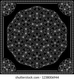 Flower Pattern.  Design for print on silk neck scarf, kerchief, pillow, bandana, carpet.