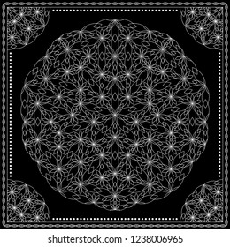 Flower Pattern.  Design for print on silk neck scarf, kerchief, pillow, bandana, carpet.