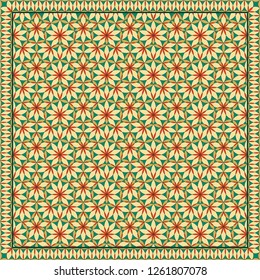 Flower Pattern. Design for print on silk neck scarf, kerchief, pillow, bandana, carpet.