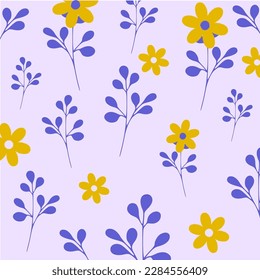 Flower pattern design , yellow flowers on purple background, flowers vector, Blooming flowers  illustration, floral illustration.