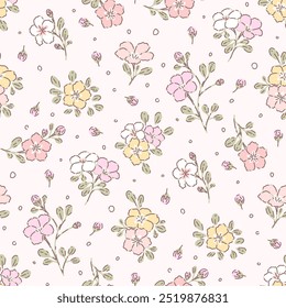 Flower pattern. Ditsy floral seamless pattern. Cute small little flower background. Repeat pattern. Ditsy print. Botanic surface design. Ditsy floral flower pattern for fashion, fabric, wrapping,decor