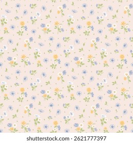 Flower pattern. Ditsy floral seamless pattern. Small little flower background. Repeat pattern. Ditsy print. Botanic surface design. Hand draw floral flower pattern for fashion, fabric, wrapping, decor