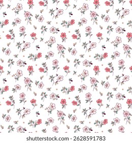 Flower pattern, ditsy floral seamless pattern. Small little flower on light  background. Repeat pattern. Ditsy print. Botanic surface design. Ditsy floral flower pattern for fashion, fabric, wrapping