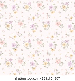 Padrão de flores, padrão floral sem emenda. Pequena flor no fundo claro. Repita o padrão. Impressão de Ditsy. Projeto da superfície botânica. Ditsy floral padrão de flor para moda, tecido, embalagem