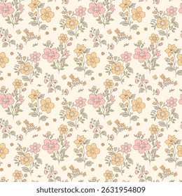 Flower pattern, ditsy floral seamless pattern. Small little flower on light  background. Repeat pattern. Ditsy print. Botanic surface design. Ditsy floral flower pattern for fashion, fabric, wrapping
