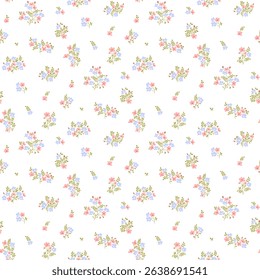 Flower pattern, ditsy floral seamless pattern. Small little flower background. Repeat pattern. Ditsy print. Botanic surface design. Hand draw ditsy floral flower pattern for fashion, fabric