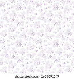 Flower pattern, ditsy floral seamless pattern. Small little flower background. Repeat pattern. Ditsy print. Botanic surface design. Hand draw ditsy floral flower pattern for fashion, fabric