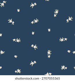 Flower pattern, ditsy floral seamless pattern, small flower cute flower background Navy. Flower repeat pattern, Ditsy print, surface design. Ditsy floral for fashion, texture, fabric,