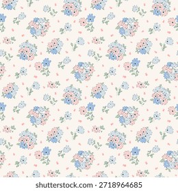 Flower pattern, ditsy floral seamless pattern. Small little flower on light  background. Repeat pattern. Ditsy print. Botanic surface design. Ditsy floral flower pattern for fashion, fabric, wrapping