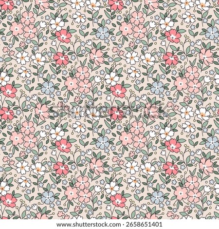 Flower pattern. Ditsy floral seamless pattern. Small little flower background. Repeat pattern. Ditsy print. Botanic surface design. Ditsy floral flower pattern for fashion, fabric, wrapping, decor