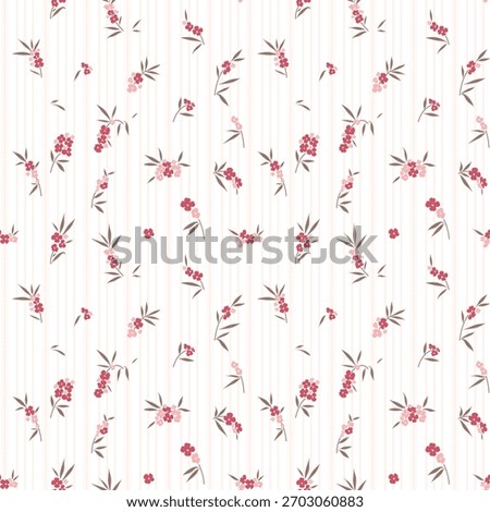 Flower pattern, ditsy floral seamless. Small little flower on stripe  background. wallpaper pattern. tiny wildflower, cottage core style, design for fashion, fabric, packaging, stationary, textile