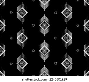 flower pattern and dotted line White vertical seamless. Textile patterns, tiles, patterns on carpets and bedding, clothing, accessories, household items and monochrome. Black background.