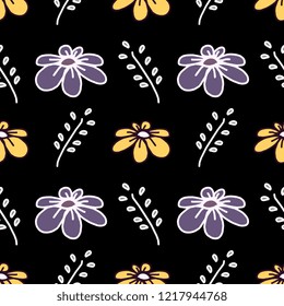 Flower pattern drawing background. Trendy baby fashion for kids, children, and teenager hand drawn textile print.