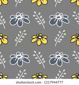 Flower pattern drawing background. Trendy baby fashion for kids, children, and teenager hand drawn textile print.